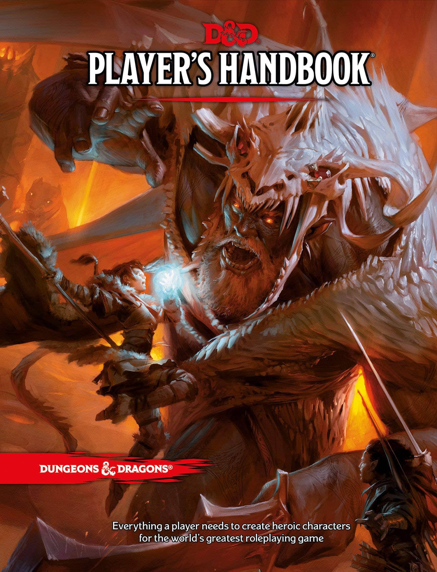 Modernes Dungeons & Dragons Spielerhandbuch‑Cover mit Helden, die einen weißen Drachen bekämpfen